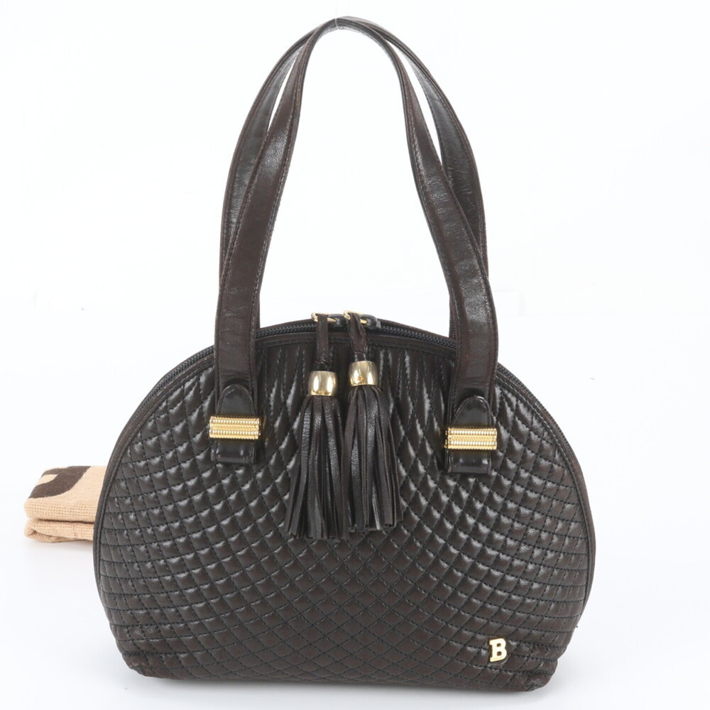 Bally Quilted Leather Handbag Tote Bag Brown Brand Women's